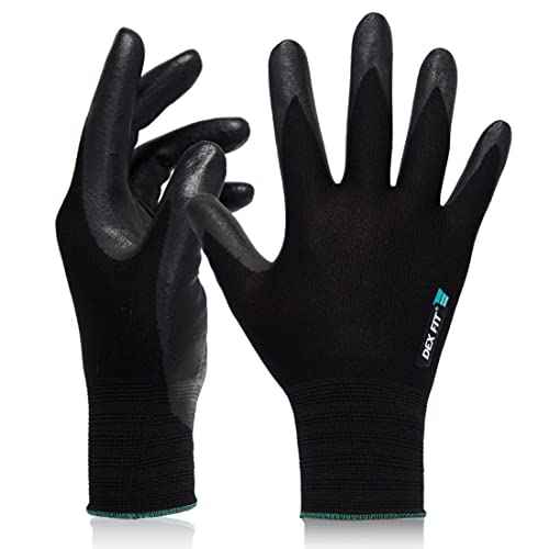 DEX FIT Prime Nitrile Work Gloves FN331, 3D-Comfort Fit, Non-Slip Grip, Durable, Thin, Lightweight & Cool, Touchscreen Compatible, Black (S) 1 Pair