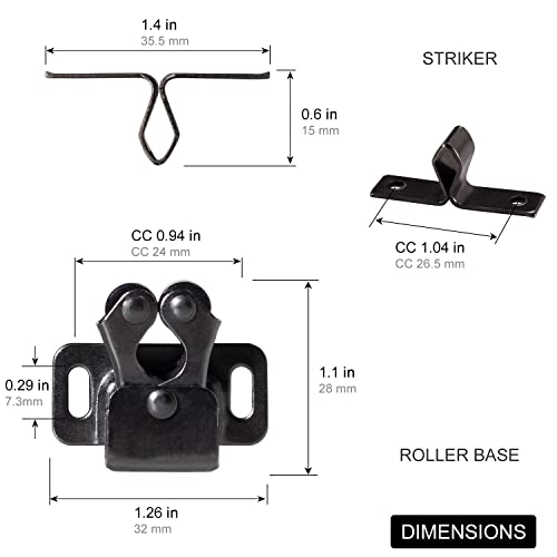Keenkee Black Nickel Cabinet Latch Double Roller Catch 4 Pack - Spring Loaded, Easy Install