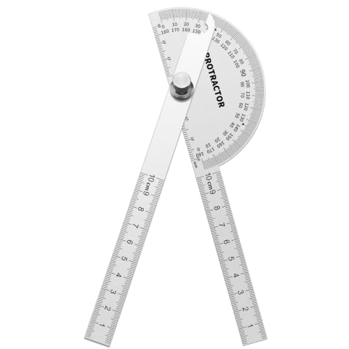 Stainless Steel Angle Protractor 0-180° with Two-Arm Ruler for Woodworking