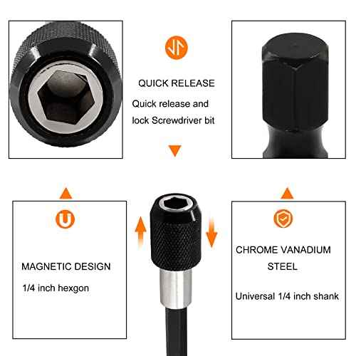 Litoexpe 6 Pcs Drill Bit Extension, Quick Release Bit Holder Magnetic Drill Extension Bit Holder with 1/4¡± Hex Shank for All 1/4-Inch Drive Bits (2 Inch, 4 Inch, 6 Inch - Black