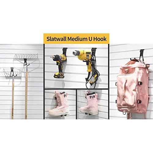 Slatwall Accessories, Black Slatwall Hooks, Garage Utility Hooks for Slatwall, 6 Pack Medium U Hook