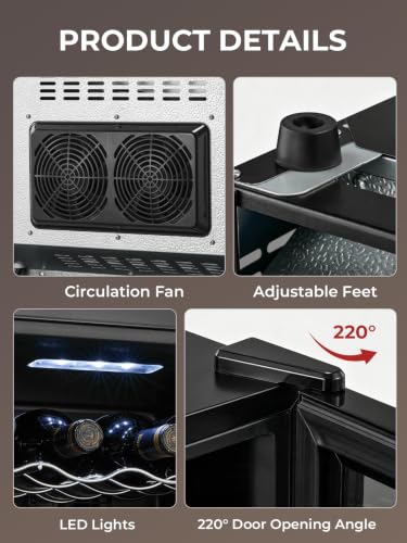 FOHERE Black 8-Bottle Wine Cooler Refrigerator, Small Freestanding Wine Fridge