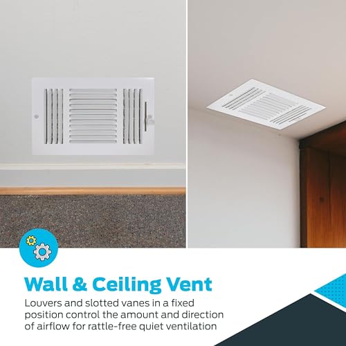 EZ-FLO 10 x 6 Inch White Steel Wall & Ceiling Vent Cover with 3-Way Air Deflector