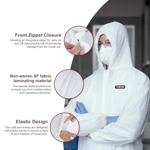 YIBER Disposable Hazmat Suit White Large 1-Piece Protective Coverall
