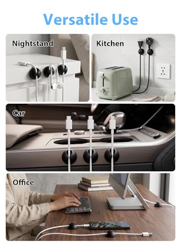 Shintop Small Black Cord Holder Pack of 6 | Self-Adhesive Cable Clips for Nightstand