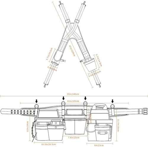 Tool Belt With Suspenders - Tool Belts for Men, 22 Pockets Tool Belt, Heavy Duty Tool Organizer for Framers Carpenter Electrician Construction Woodworker Orange
