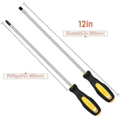 2pcs Long Magnetic Screwdriver Set, 12in Extra Long Phillips and Slotted Screwdriver, with Non-Slip Cushioned Handle Grip