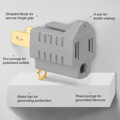 Polarized 3 Prong to 2 Prong Grounding Adapter - Indoor Use, 3 Pack