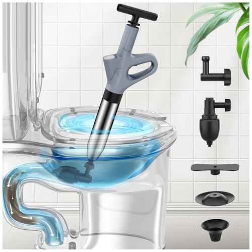 Toilet Plunger, High Pressure Toilet Plunger,Toilet Auger Air Drain Blaster with Real-Time, Heavy Duty Plunger for Bathroom and Plumbing Clogs (Grey)
