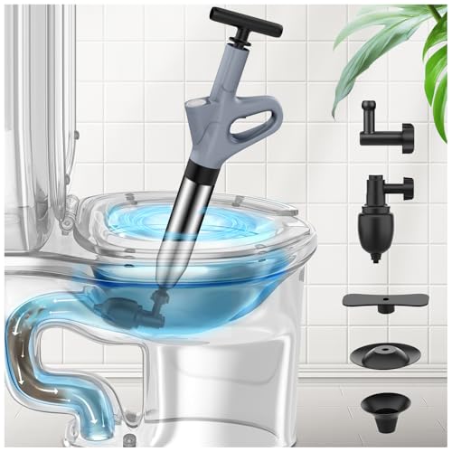 High Pressure Toilet Plunger with Pressure Gauge - Heavy Duty Bathroom Drain Cleaner