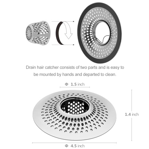 LEKEYE Silver Stainless Steel Drain Hair Catcher for Bathtub Shower Drain Protector