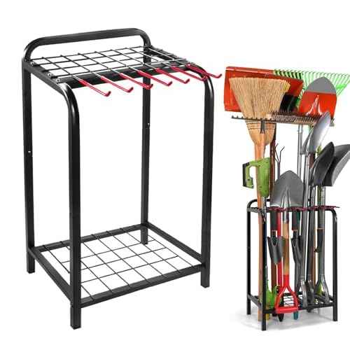 Trieez Garden Tool Organizer for Garage, Yard Tool Organizer with Hooks for Garage Organization and Storage - Sturdy Yard Tool Holder, Tool Rack for Shed, Outdoor, Tool Stand