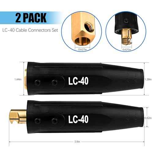 2 Pack LC-40 Cable Connector Set (2 Male / 2 Female), Welding Lead Connectors, Welding Cable Connectors for Welding Machine Accessories, Cable Capacity:1/0 Thru 2/0(50-70mm©÷) - 350 Amp Max Rating