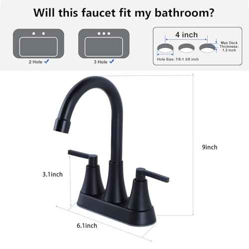 SHACO Black Bathroom Faucets for Sink 3 Hole, 2 Handle 360 Swivel Spout Stainless Steel 4 Inch Centerset Faucet for Vanity RV with Pop-up Drain and Supply Hoses, 2 Pack