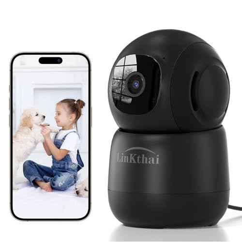 Indoor Camera, 2K Cameras for Home Security with App Motion Detection Auto Tracking Alarm Live Notice Schedule Default Location, Pet Camera with Night Vision, 2.4 GHz Black