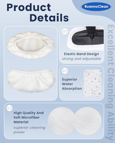 RuannoClean 12 Pack Steam Cleaner Pads - Universal Microfiber Replacement for Handheld Steam Cleaners (White)