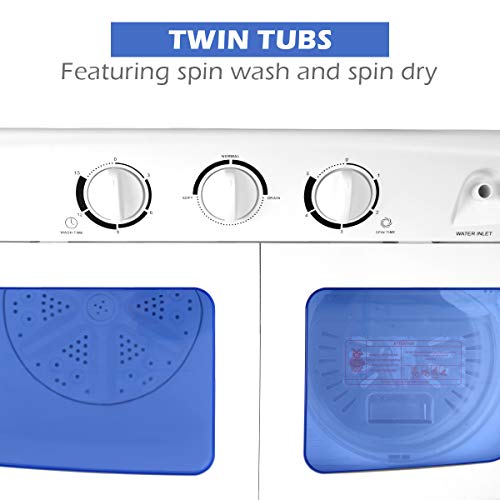 Giantex Portable Twin Tub Washing Machine 20lbs Capacity, White & Blue