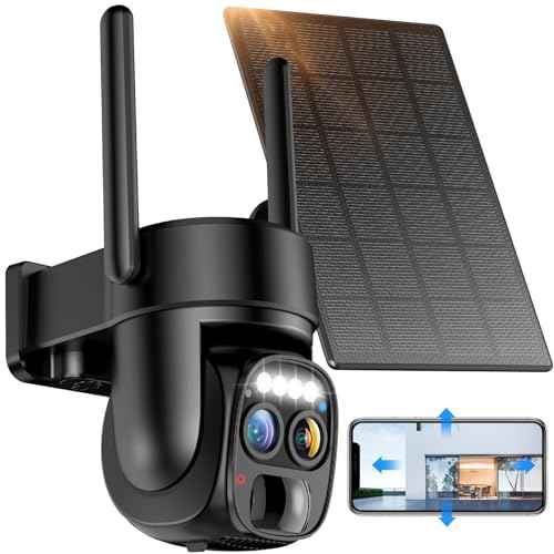 Hawkray Pannel Solar Wireless Outdoor Security Camera£¬ Dual-Lens, 10xZoom, 2K Resolution 3MP 360¡ÆPan/Tilt£¬2.4&5G WiFi Battery Powered Camera with Spotlight Alarm PIR Motion Detection