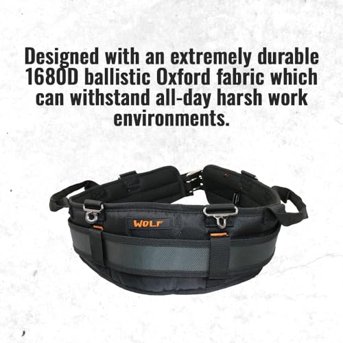 WOLF WTH2110 Heavy-Duty Ballistic Padded Tool Work Belt | Compatible w/Pouches, Holsters & 4-Point Suspenders | Body Waist Comfort Lightweight Breathable | Contractors Handyman | Tongue Buckle