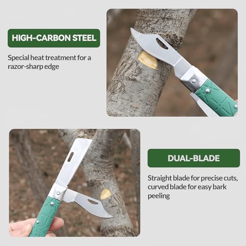 Grafting Knife, COMKIT Professional Foldable Double Blades Graft Knife, Fruit Trees Gardening Grafting Cutting Seedling Budding Tool with Bark Lifter