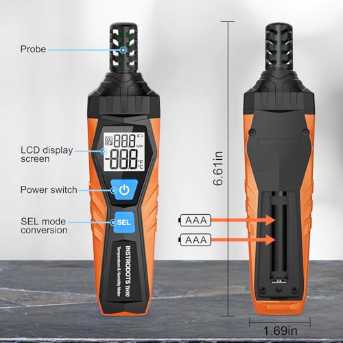 Instrodots TH10 Temperature Humidity Meter Orange – High-Precision Dual Display with Dew Point & Wet Bulb
