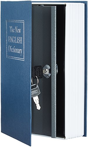 Amazon Basics Blue Large Book Safe with Key Lock - Hidden Disguised Storage for Valuables