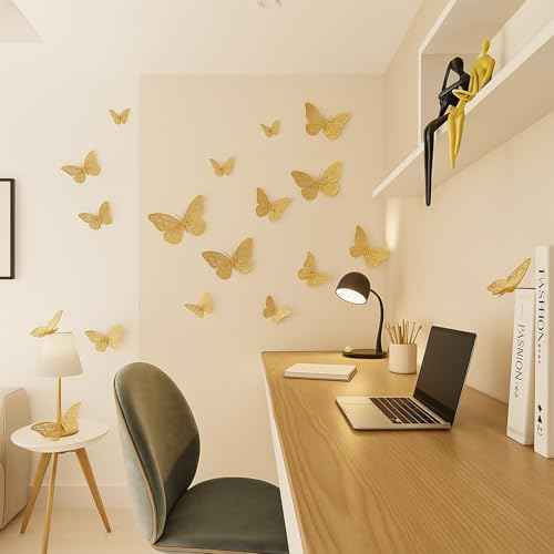 12 PCS 3D Butterfly Wall Decor Stickers ? Removable Metallic Paper Decoration with Adhesive Dots for Bedroom, Living Room, Nursery, Party, Wedding, and Classroom