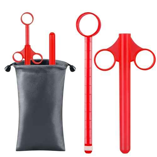[2Pack+Storage Bag] Lube Applicator Syringe with 10ml Precise Scales, 6.5" Anal Lube Shooter with Air-Proof Silicone Cap Reusable Lubricant Tube Applicator for Women, Men & Couples, Red