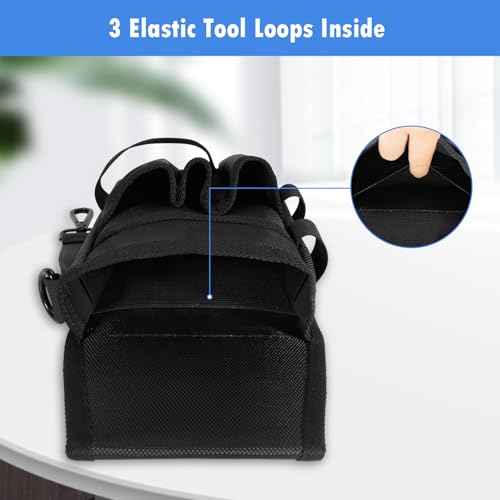 KENOBE 5-Pockets Tool Pouch, Black Tool Pouch Organization, Heavy-Duty Electrician Tool Pouches for Electrician, Carpenter, Construction, Technician, Side Belt Pouch, Small Electrician Holster