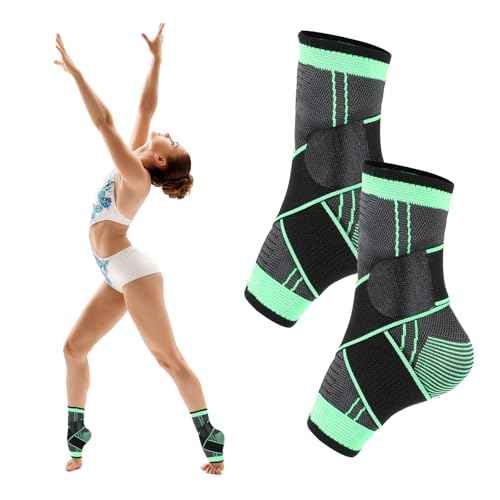 2 Pcs Ankle Brace for Kids - Kids Compression Socks, Youth Ankle Brace for Sports, Adjustable Support for Running, Sprains and Fitness, Compression Ankles Socks for Women, Unisex (Green)