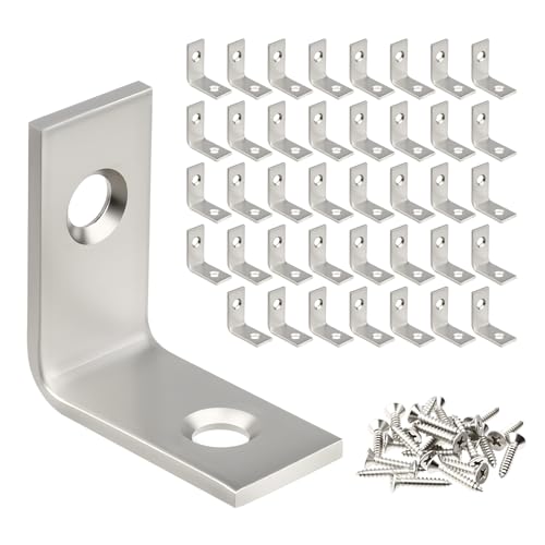 WellMade 1 Inch Stainless Steel L Brackets - 40 Pack Corner Shelf & Furniture Supports