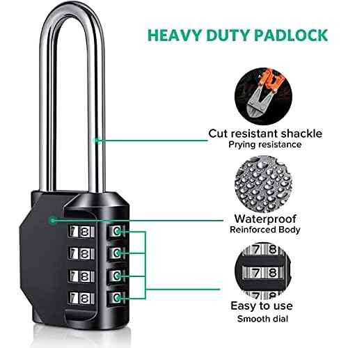3.2 Inch Ultra Long Shackle Resettable Combination Padlock, 4 Digit Set Your Own Combination Combo Lock Outdoor for School Gym Employee Locker Lock, Hasp Storage, Fence Gate, Toolbox - 2 Pack