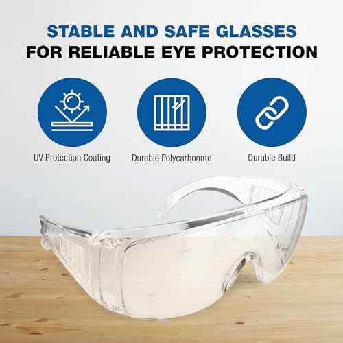 Visitor Clear Safety Glasses for Men/Women | ANSI Certified Eye Protection Glasses and Protective Eyewear | Anti-Scratch Coating and Wrap Around One-Piece Design Work Glasses - 1 Pair