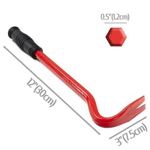 Small Angled Pry Bar Short Crow Bar Wrecking Bar Red with Handle Nail Puller Remover Heavy Duty (1)