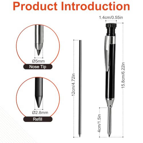 YEVEETTE 2.8mm Mechanical Carpenter Pencil Set with 7 Refills & Built-in Sharpener