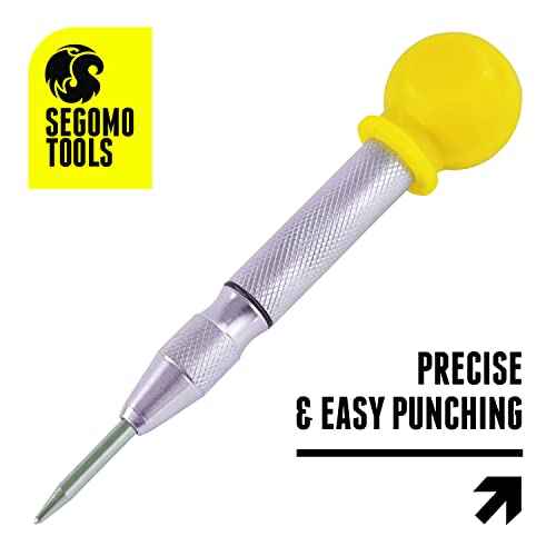 Segomo Tools 5 Inch Precision Diamond Knurled S2 Steel (58-60) Automatic Center Punch | Punch Tool | Spring Loaded Center Punch | Auto Center Punch | Wood, Plastic, Glass, Metal Punch - ACP01