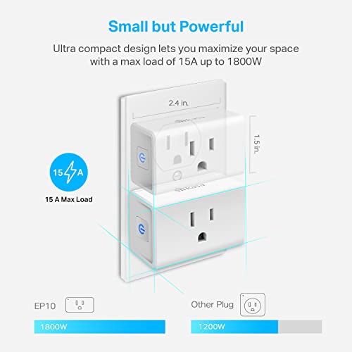 Kasa Smart Plug Ultra Mini 15A 4-Pack Wi-Fi Outlet Compatible with Alexa & Google