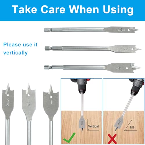 6pcs Spade Drill Bits, Heavy Duty Hex Shank Hole Cutter Titanium Coating Carbon Steel, Sturdy Paddle Bits for Woodworking DIY Enthusiasts