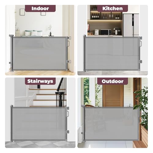 Cideny Gray Retractable Baby & Pet Gate 34" Tall x 55" Wide for Stairs & Doorways