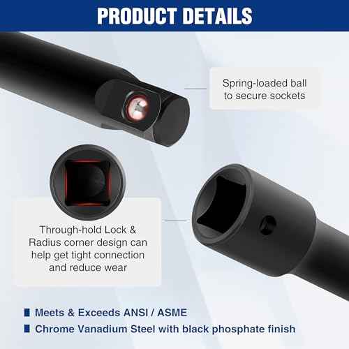 WORKPRO 3/8" Drive Impact Extension Bar Set, 3 PCS Socket Extensions, 3¡±, 5¡± and 10¡± Length, Premium Chrome Vanadium Steel with Black Phosphate Finish