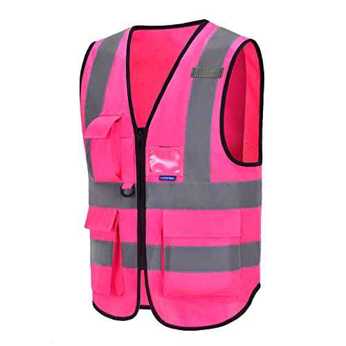 A-SAFETY Pink Safety Vests for Women,Working Safety Vest with Reflective Strips,Medium