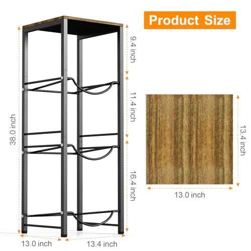Dirza 5 Gallon Water Bottle Jug Holder with Top Shelf, 3-Tier Heavy Duty Water Storage Rack, Dispenser Stand Organizer for Kitchen Office Brown