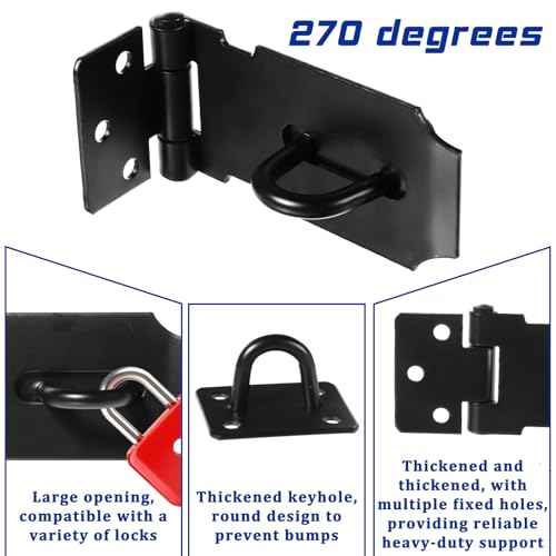 2 Pcs 3" Door Padlock Safety Hasp Latch, Stainless Steel Clasp Gate Lock Hasp with Fixing Screw Security Packlock Clasp for Cabinet Drawer Barn Door Window Shed Outdoor Fence Pet Cage Toolbox Black