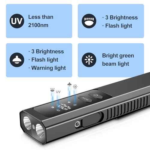 5 IN1 Rechargeable EDC Flat Flashlight, PRO Flashlight with Green Beam, UV and White LED Combo, High Lumens Pocket Lights with Magnet, Four Sources Perfect for Checking and Work (Black 1pcs)