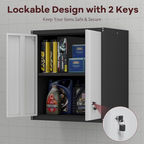 STEELIST 28"h Wall-Mounted Locking Cabinet with Doors & Shelves – Heavy-Duty Steel Tool Cabinet, Grey/Black