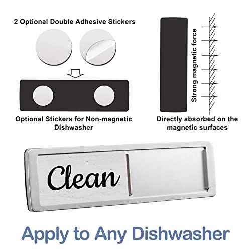 Oxepleus Dishwasher Magnet Clean Dirty Sign, Farmhouse Rustic Wood Design Black and White Non-Scratch/Easy to Read & Slide/Strong Magnetism Kitchen Storage and Decoration Accessories (A-Silver)