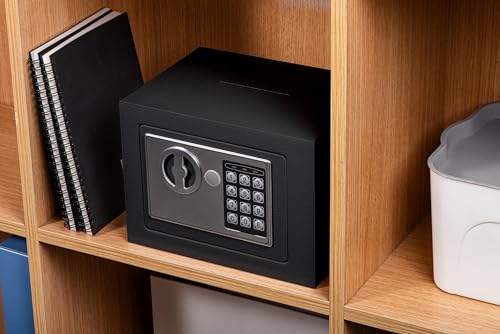 Ellaig Black Digital Wall Safe 9.05x6.7x6.7 Inches Mini Security Safe for Jewelry Coins & Guns