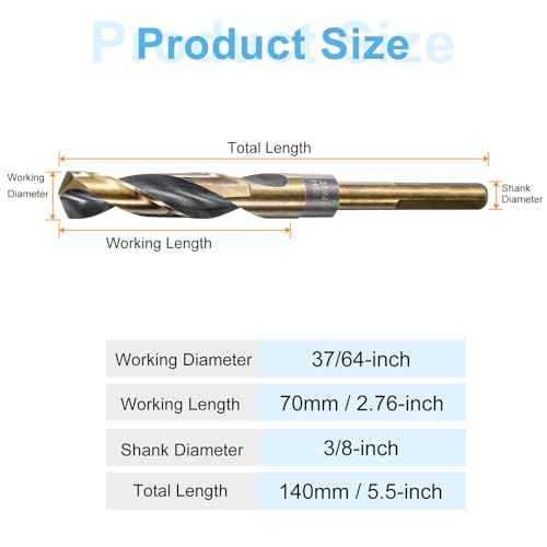 HARFINGTON Twist Drill Bit 37/64" Dia High-Speed Steel 4341 Metric Drill Bits 5.7" Overall Length with Black & Gold Oxide Coating for Drilling Hard Metals, Stainless Steel, Alloy Steel