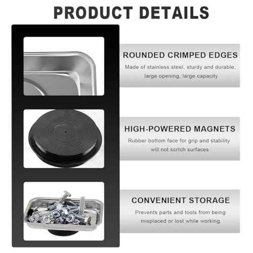 2 PCS Magnetic Tray Holders, 2.5"¡¿3.6" Stainless Steel Square Magnetic Parts Tray Set, Heavy Duty Thickened Tray Bowl for Screws Bolts Nuts Metal Parts, Magnetic Tray for Mechanic's