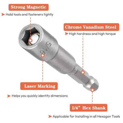 10pcs SAE 1/4¡± and 5/16¡± Magnetic Nut Driver Bit Set, 1/4 inch Driver Power Nut Setter Drill Bits for Impact Drill, Socket Adapter Hex Nut Driver Set, 65mm Length